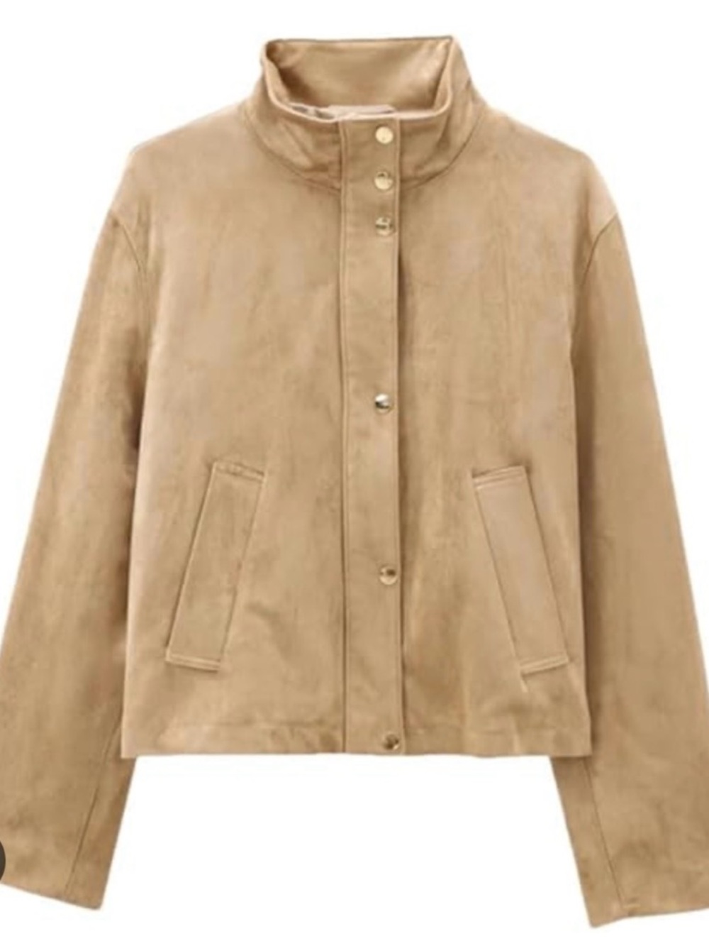 ZARA Suede-Effect Tan Bomber Jacket